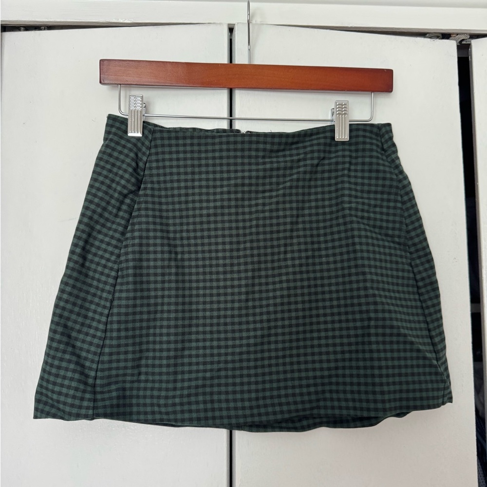Urban Outfitters Black Green Gingham Plaid Mini Skirt